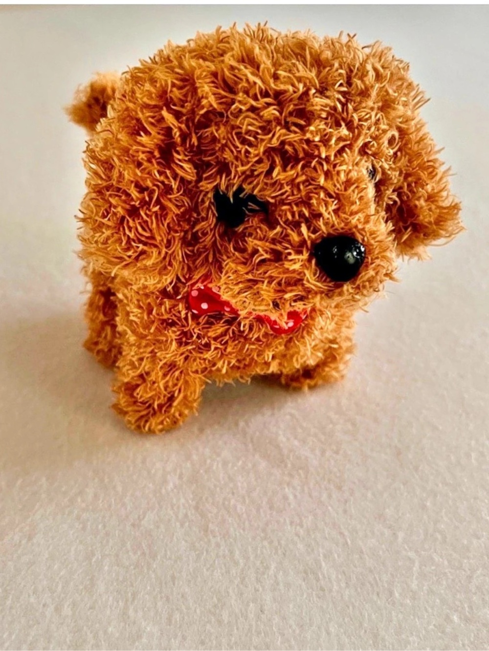 Interactive barking Brown Plush Dog Toy with Red Bow